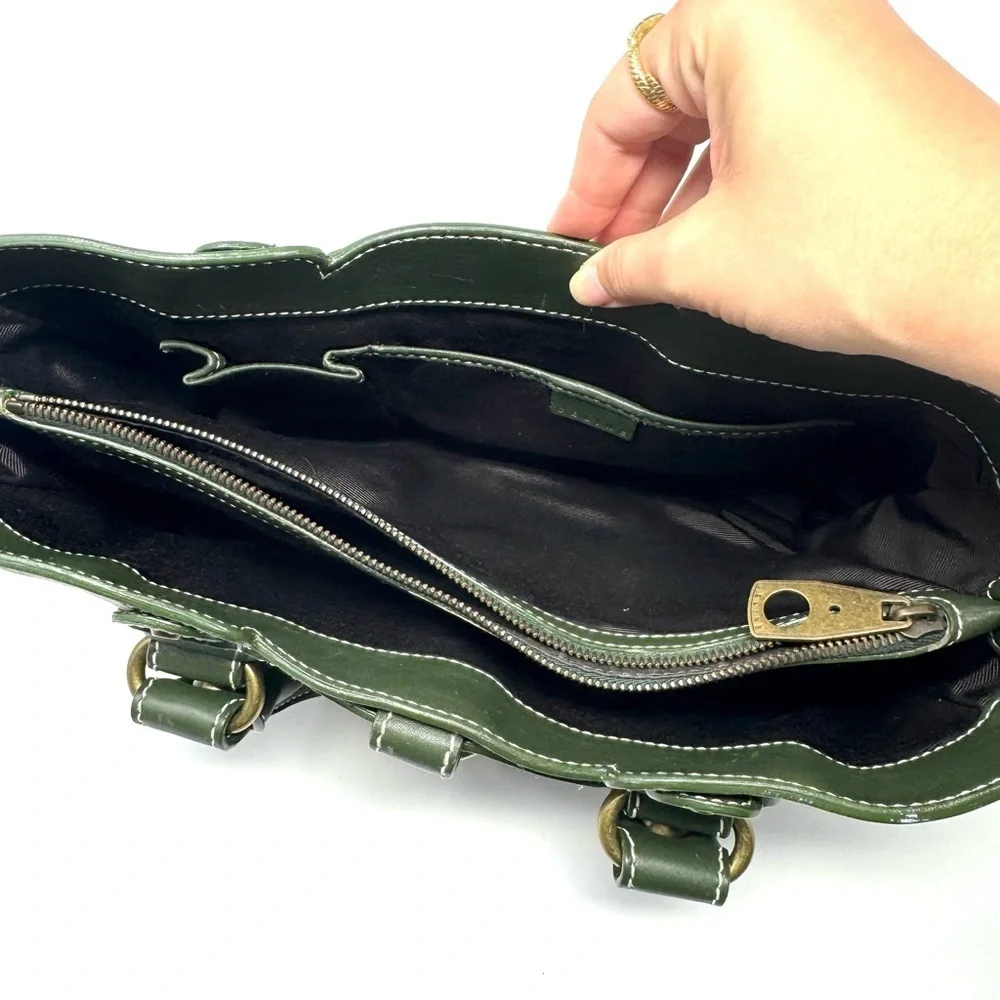 Celine Boogie Bag Vintage Green Leather Top Handle Handbag